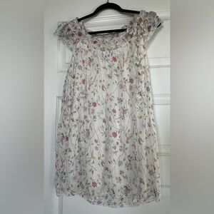 Floral Print Blouse with Ruffled Neckline